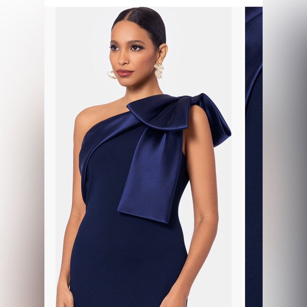 Betsy & Adam One Shoulder Navy Dress - Picture 4 of 7